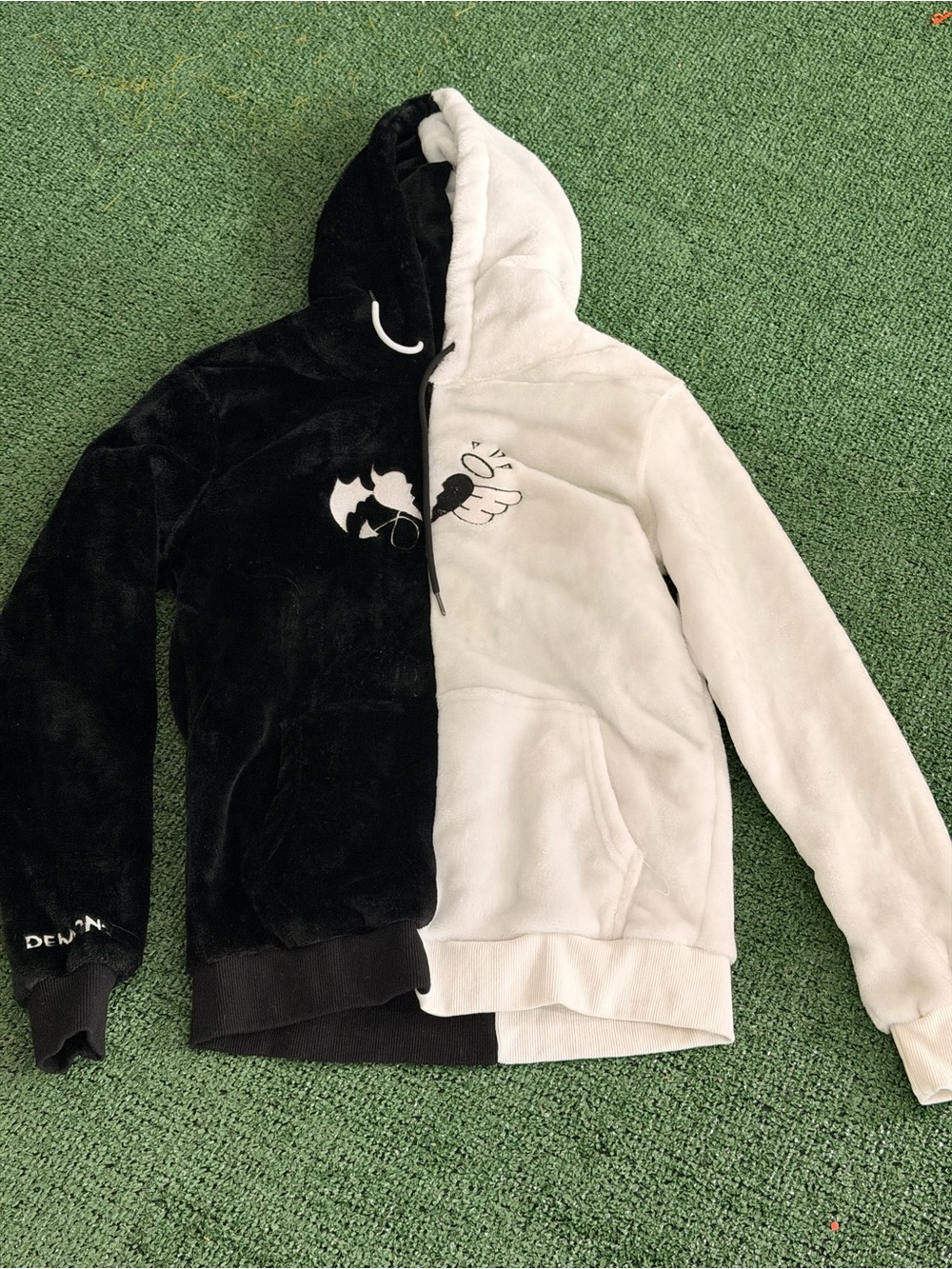 Black and White Velour Hooded sweatshirt